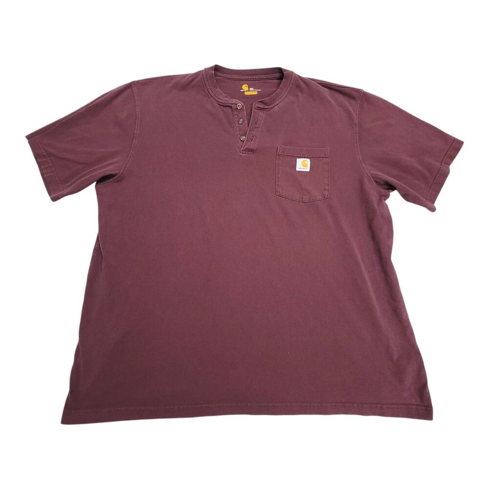 Carhartt Henley Shirt Mens 2XL Port Burgundy Short Sleeve Pocket Heavyweight